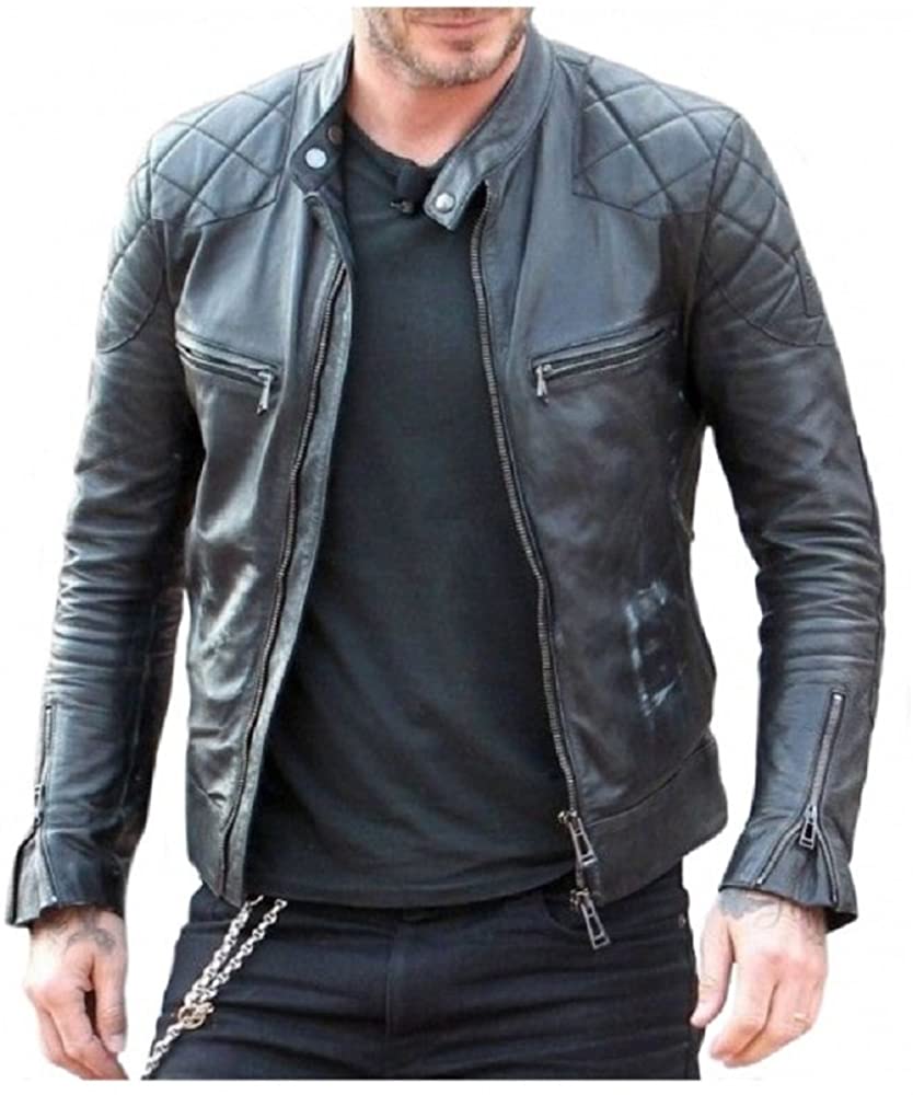 New York Leather David Beckham Leather Quilted Jacket  (X-Large)