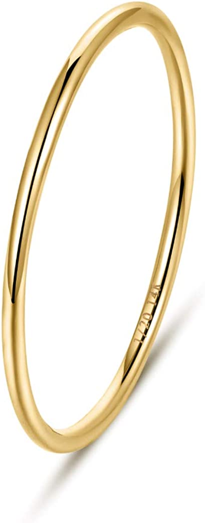 NOKMIT 1mm 14K Gold Filled Stacking Rings for Women Girls , Plain Thin Gold Ring