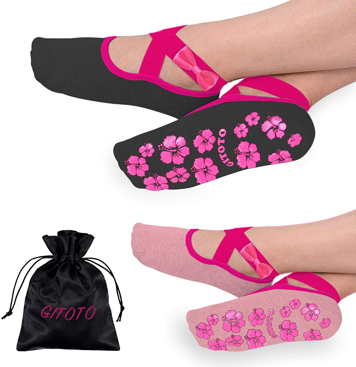 Non-Slip Yoga Socks for Women / Girls , Anti-Skid, Pilates, Barre, Bikram, Fitness, Socks with Grips