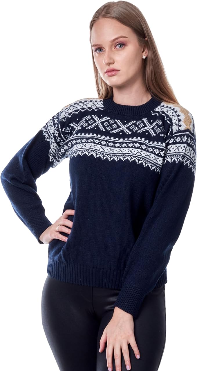 Aurora Alpaca Wool Bliss Long Sleeve Sweater for Women's Winter Wear, Blue, XL