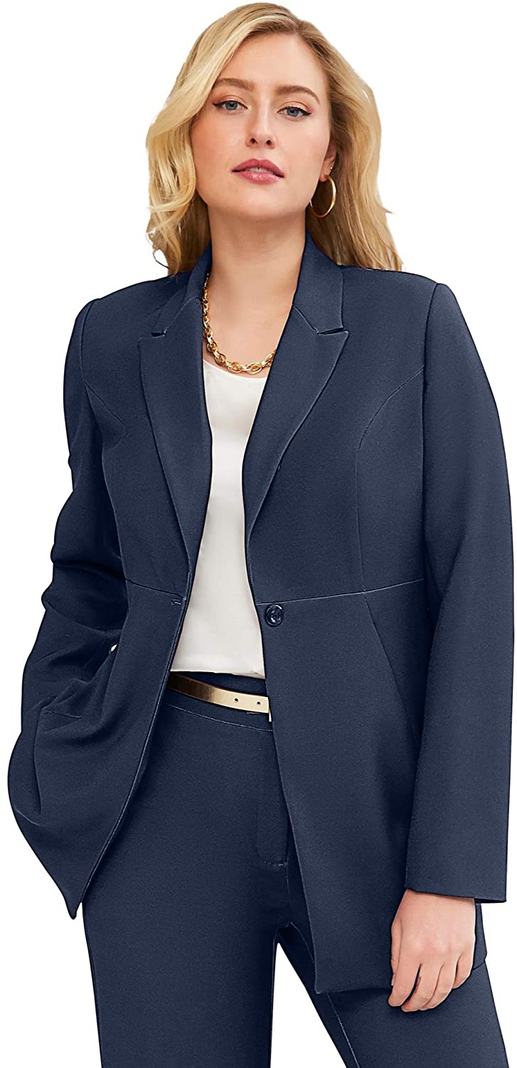 Notch Collar Women's Plus Size Bi-Stretch Blazer Professional Jacket - 14.4oz (408g)