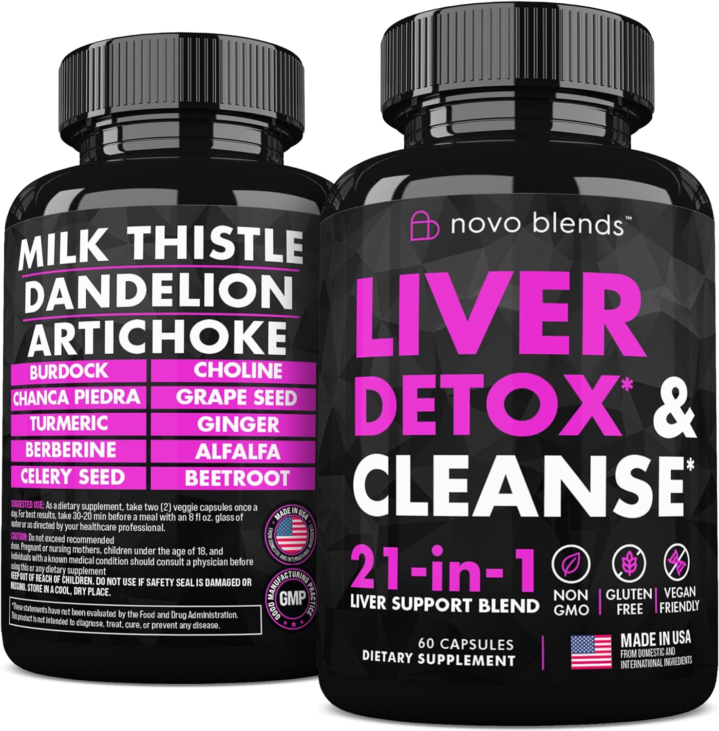 Novo Blends Liver Cleanse Detox & Repair Support - Herbal Liver Support Supplement, Milk Thistle Liver Detox Formula with Dandelion Root, Artichoke Extract, 60 Capsules