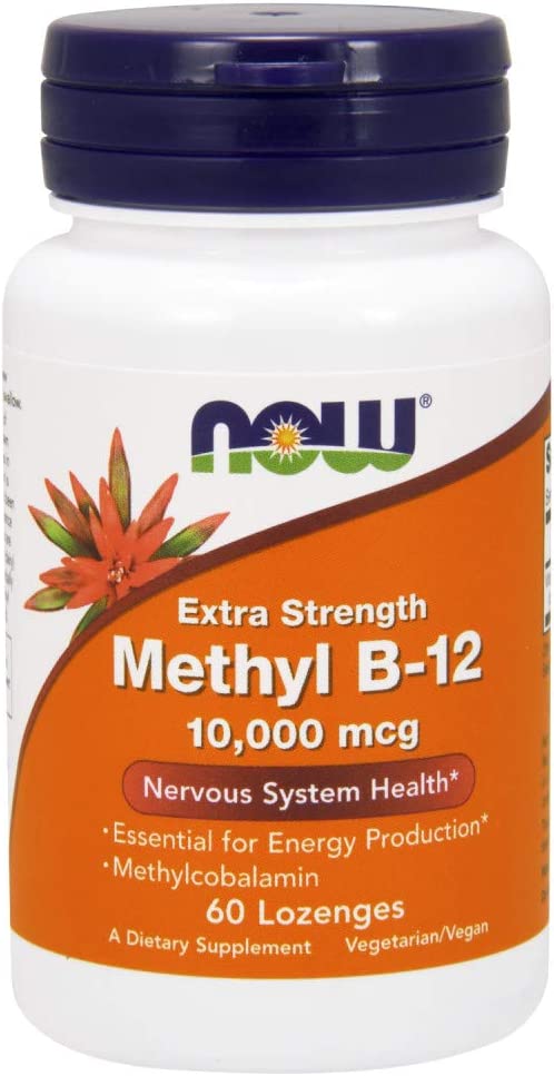 NOW Foods Methyl B-12 10,000 mcg (Methylcobalamin) Vegan Lozenges – 60 Lozenges x 2 (Value Pack) |
