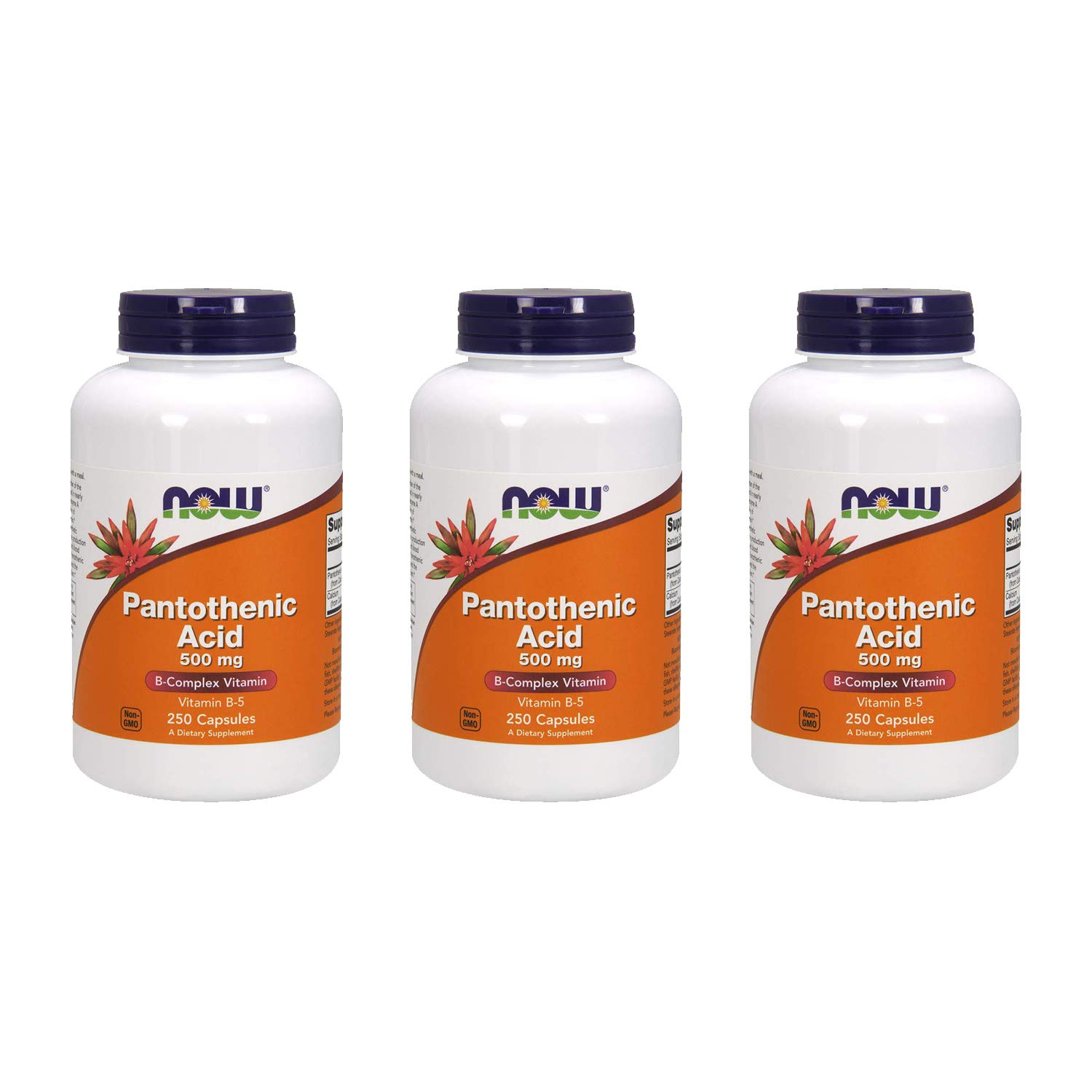 Now Foods Pantothenic Acid 500mg, (Pack of 3) - 250 caps Each