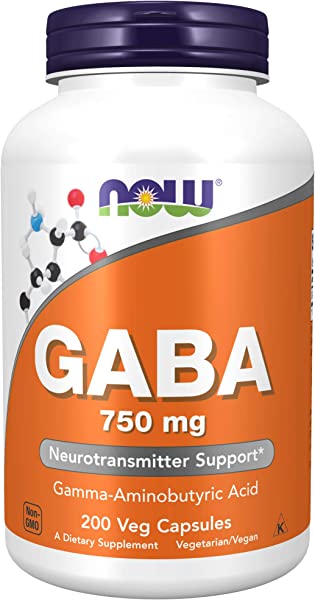 NOW GABA 750mg Neurotransmitter Support - 200 Veg Capsules