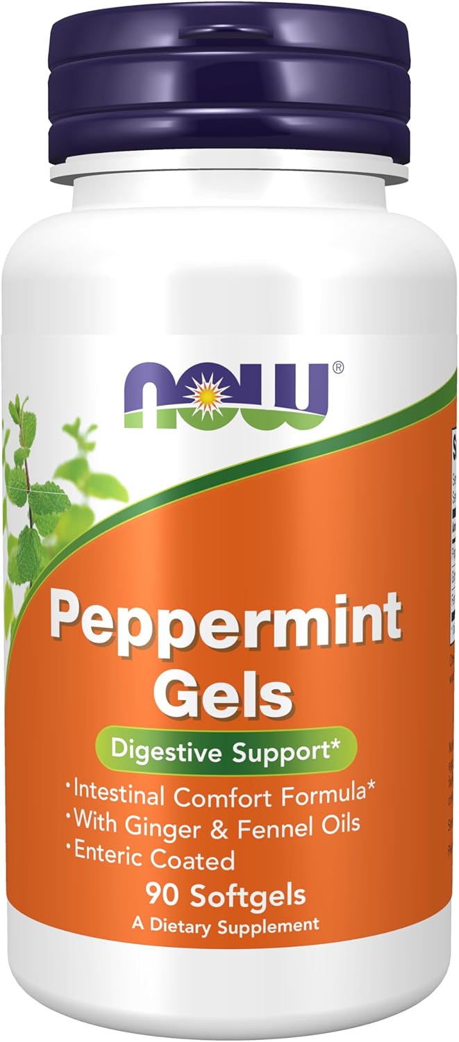 NOW Peppermint Gels with Ginger & Fennel Oils,90 Softgels