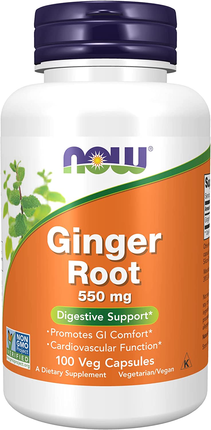 NOW Supplements, Ginger Root 550 mg for Digestive Support Support Cardiovascular Health - 100 Veg Capsules