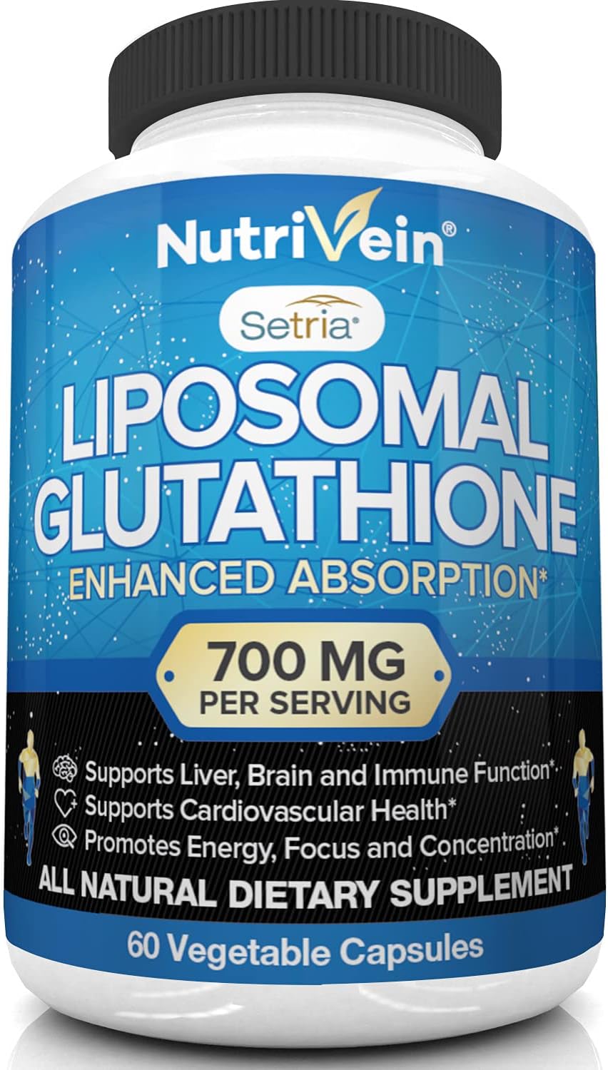 Liposomal Glutathione Setria® 700mg - 60 Capsules by Nutrivein for Optimal Cell Protection, Liver Cleanse, Brain and Immune Function