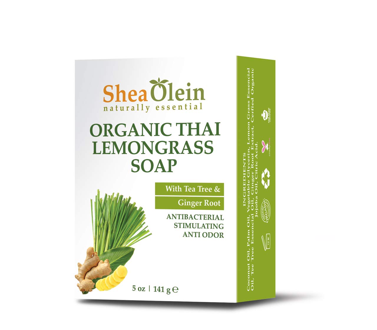 Organic Thai Lemongrass Soap with Tea Tree & Ginger Root, Anti-Inflammatory Soap – 5 Oz (141g)