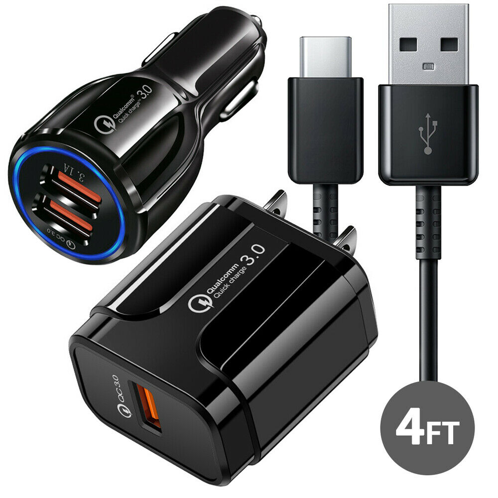 Original Samsung Galaxy Note8 S8 S9 Plus Fast Car Wall Charger +4FT Type-C Cable