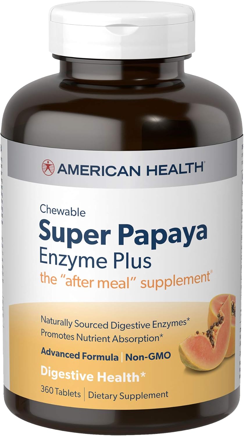 American Health Super Papaya Enzyme Plus - Premium Digestive Support Chewable Tablets (360 Count)