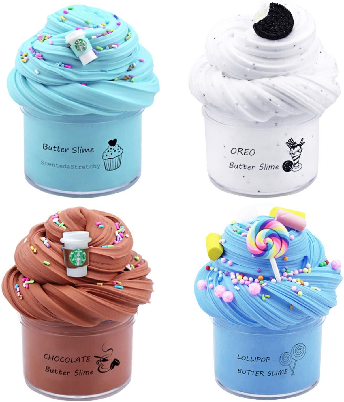 Partyin Butter Slime Kit, with Mint, Watermelon, Candy, Coffee and Lemon Slime Stretchy and Non-Sticky, Stress Relief Toy for Girl and Boys