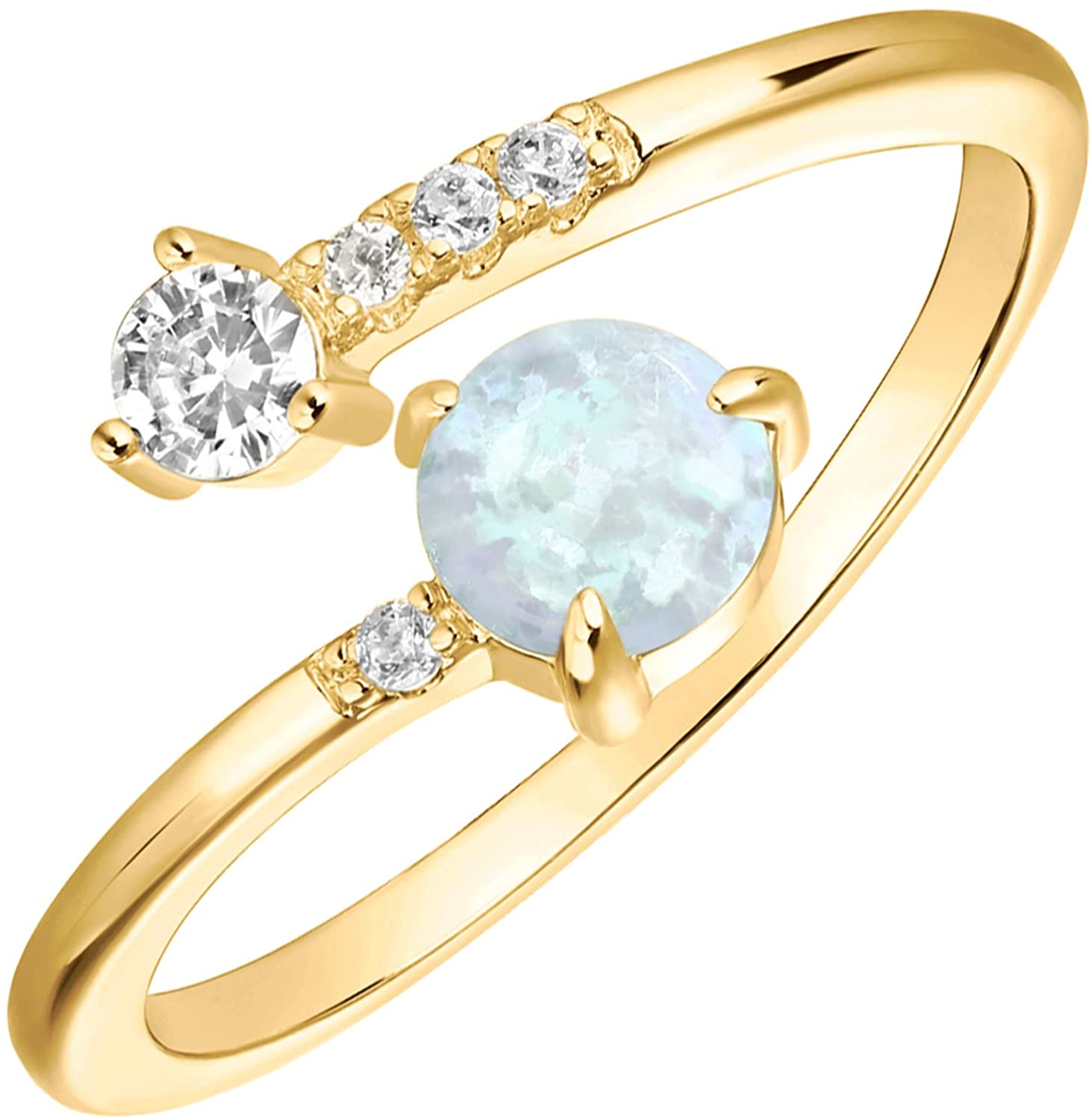 PAVOI 14K Gold Plated Adjustable Created Opal Rings Stacking Gold Rings for Women – (Vermeil - Yellow)