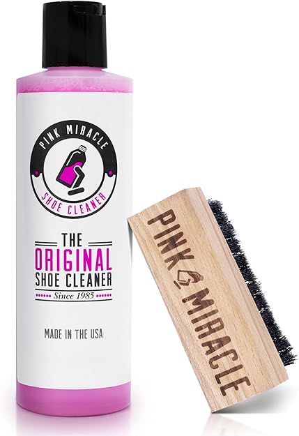 Pink Miracle Shoe Cleaner Kit with Bottle and Brush - Professional Formula for Leather, Suede, Nubuck and White Sneakers