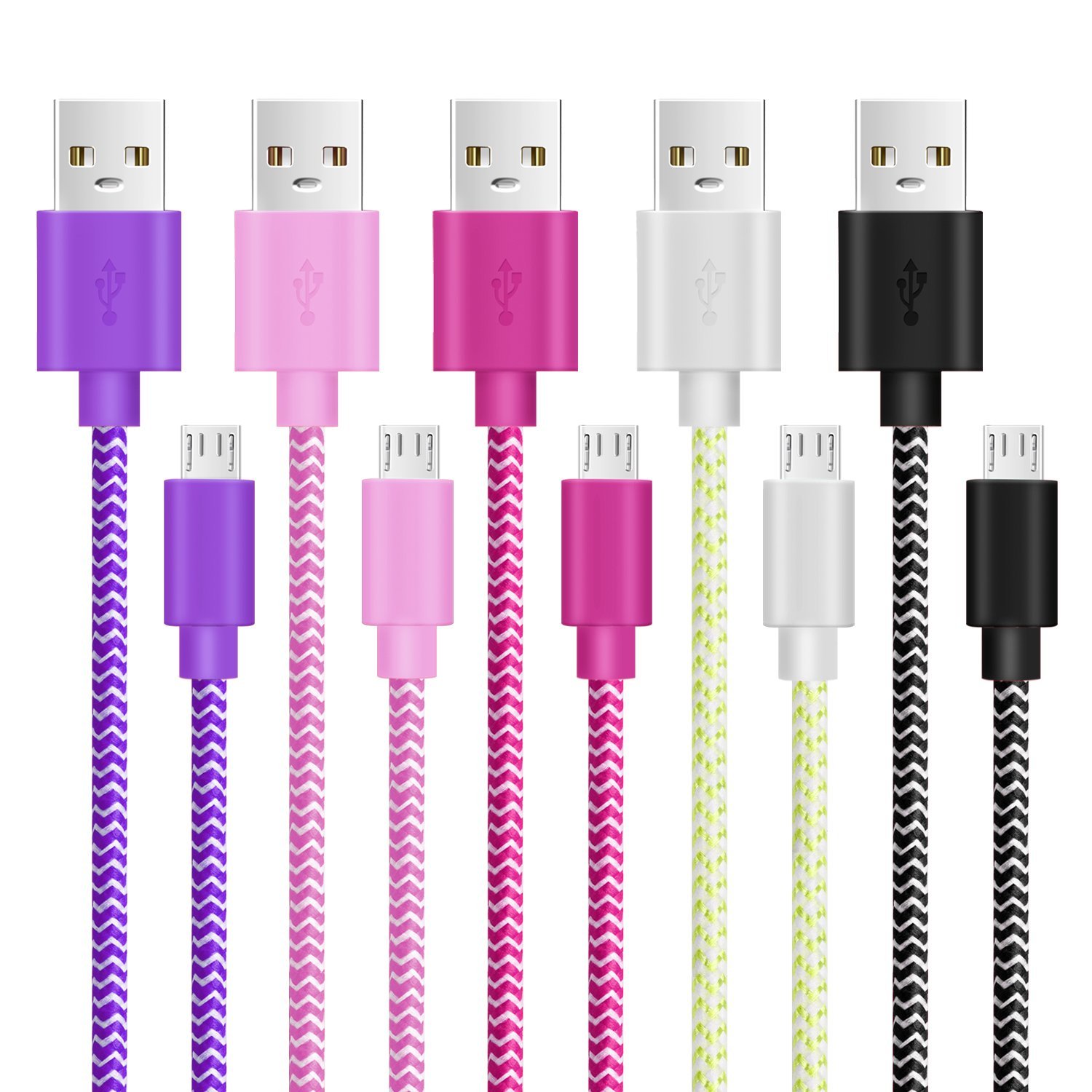 Pofesun Micro USB Multi Color Fast Charging Cord Nylon Braided Android Charger Cable, 6ft (Pack of 5)