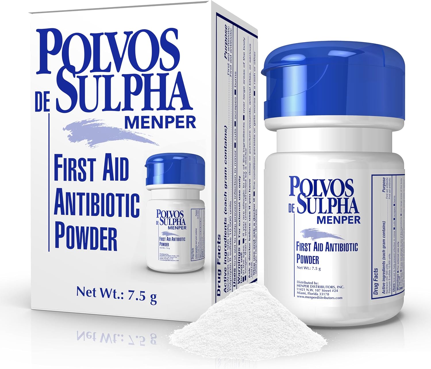 Polvos de Sulpha First Aid Antibiotic Powder 7.5mg – Wound Care, Burn Relief & Skin Infection Protection | USA Imported
