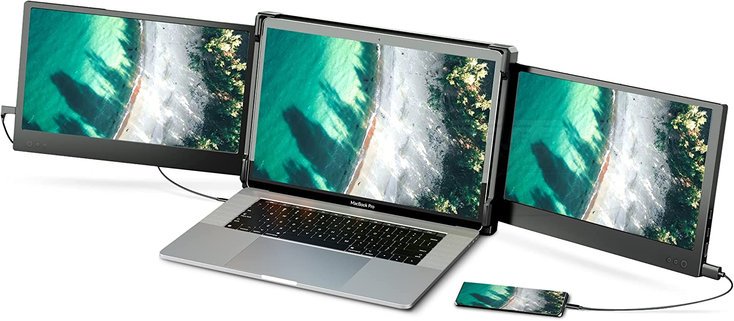 Portable Triple Screen Monitor for Laptop Screen Extender Dual Monitor Extender - Black