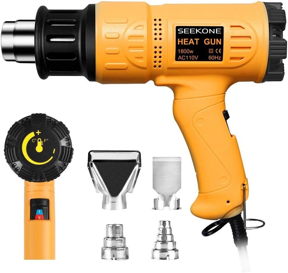 SEEKONE Heat Gun 1800W Variable Temperature Control, Heavy Duty Hot Air Gun Kit with 4 Nozzles for Crafts and DIY