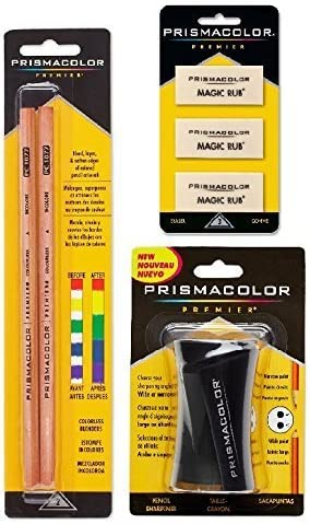Prismacolor Premier Accessory Set Include Colorless Blender 2 Ct, Sharpener 1 Ct and Magic Rub Erasers 3 Ct