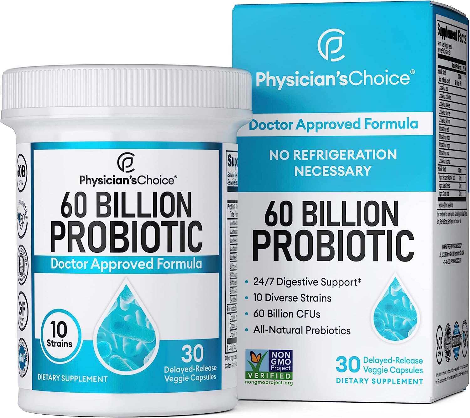 Probiotics 60 Billion CFU, Probiotics for Men, Women, Adult's Dietary Supplement, Delayed Release Veggie Capsules 30 Ct