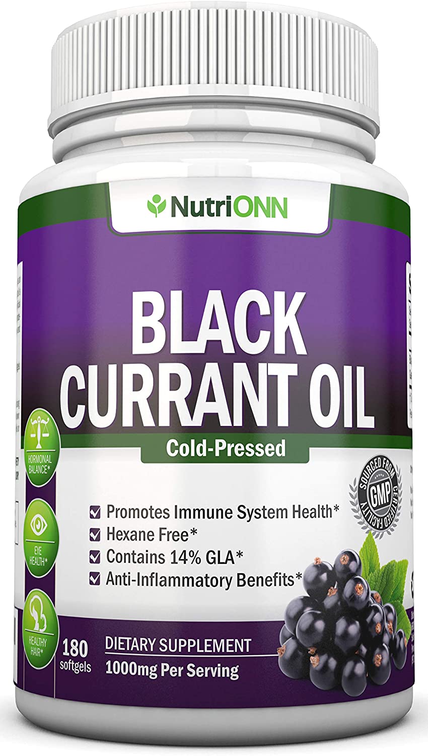 Pure Black Currant Seed Oil - 1000 Mg - Cold-Pressed For Immune System, Hair,  Skin and Heart 