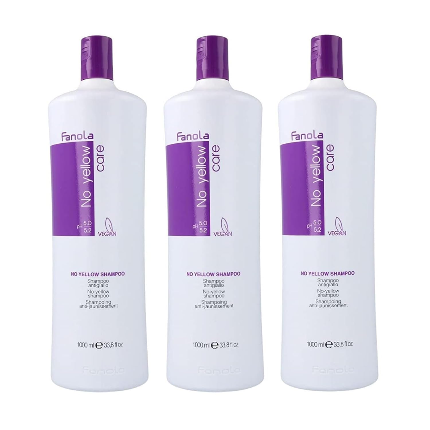 Fanola No Yellow Shampoo - 33.8oz (Pack of 3) | Purple Violet Shampoo to Eliminate Yellow Tones & Brassiness in Blonde, Bleached, Gray & Highlighted Hair | Professional Salon Formula