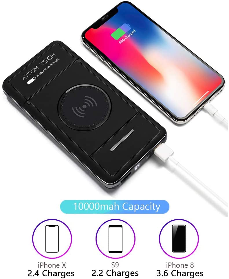 Qi Wireless Charger 2USB 10000mah Power Bank Type C Wall Charger For Galaxy S8,S7,S6,Edge,iPhone 12,XS,XR,X,8,8 Plus,Nexus,HTC,Nokia