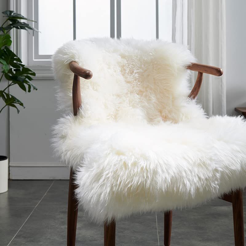 Real Australia Premium Genuine Sheepskin Rug, Luxury Fluffy Lambskin Fur for Sitting, White - 2ft x 