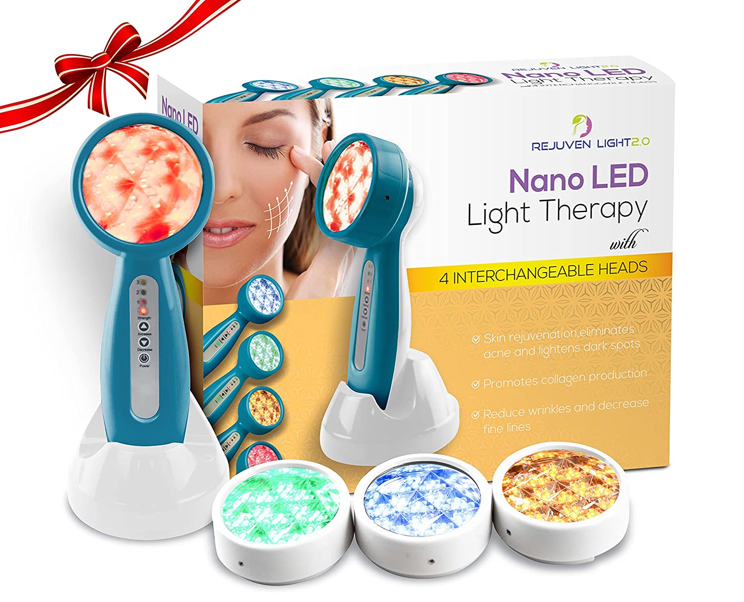 Rejuven Light LED Light Therapy with 4-In-1 Interchangeable Red, Blue, Yellow, Green Light Heads Anti-Aging Device