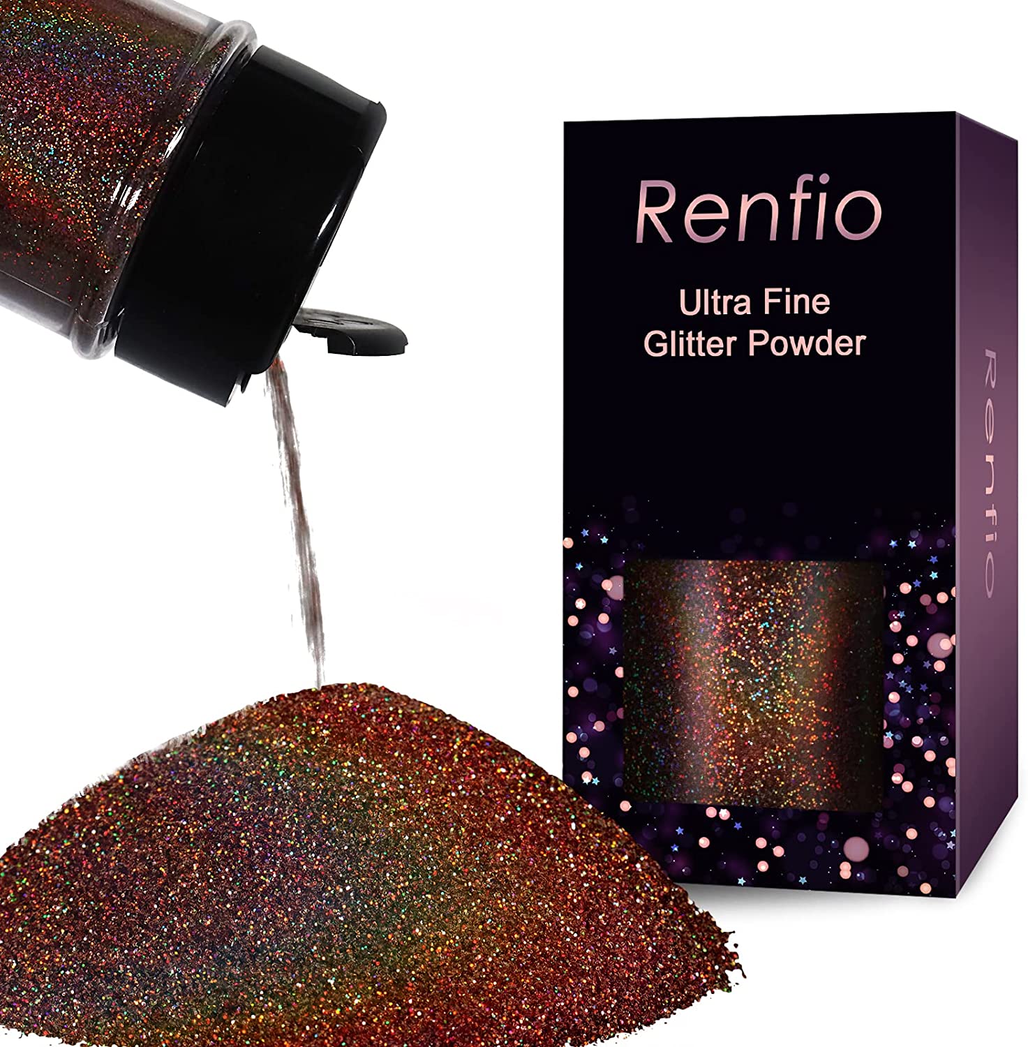 Renfio Holographic Ultra Fine Glitter Powder Epoxy Chips Flakes for Tumblers Slime 1.75 Oz (50g) - L
