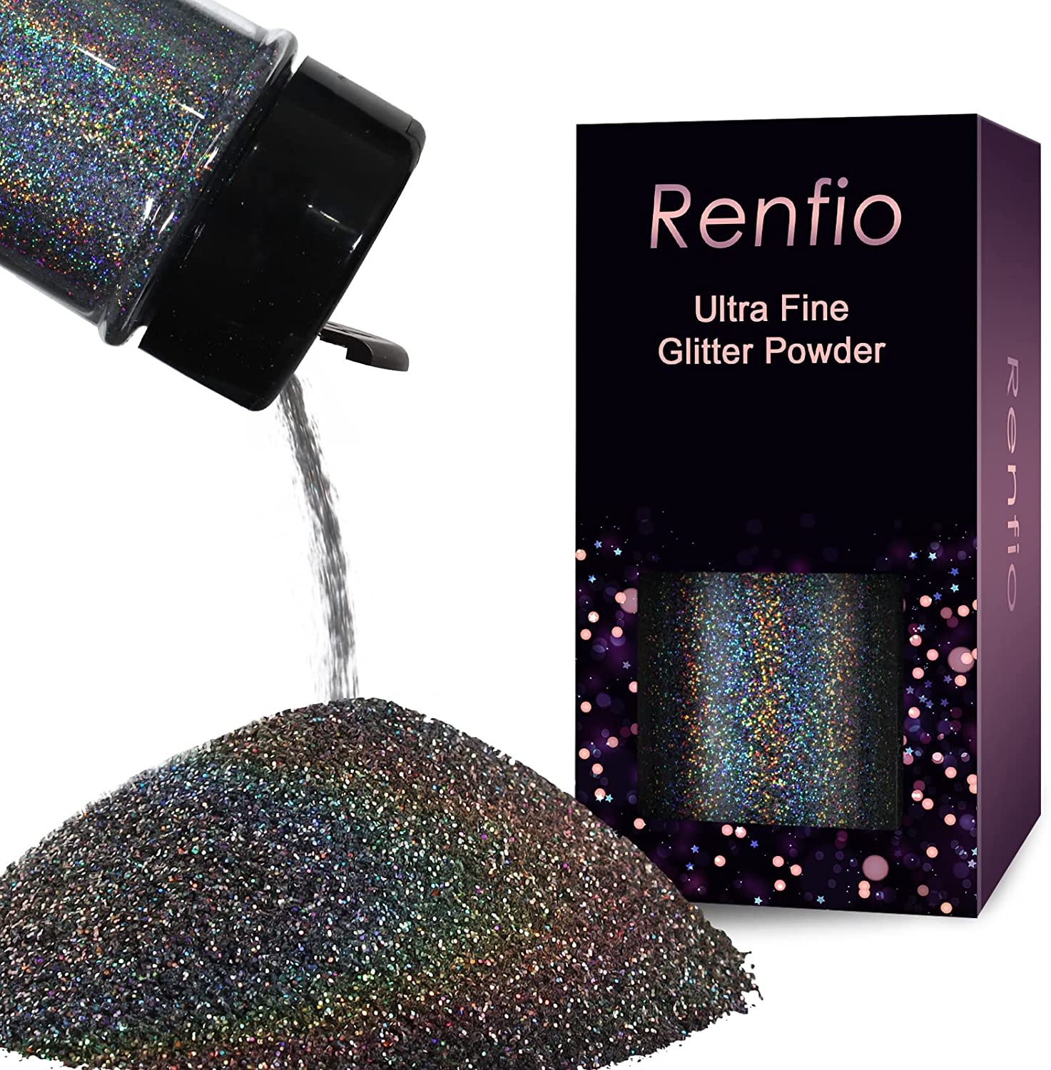 Renfio Holographic Ultra Fine Glitter Powder Epoxy Chips Flakes for Tumblers Slime 1.75 Oz (50g) - Laser Brown