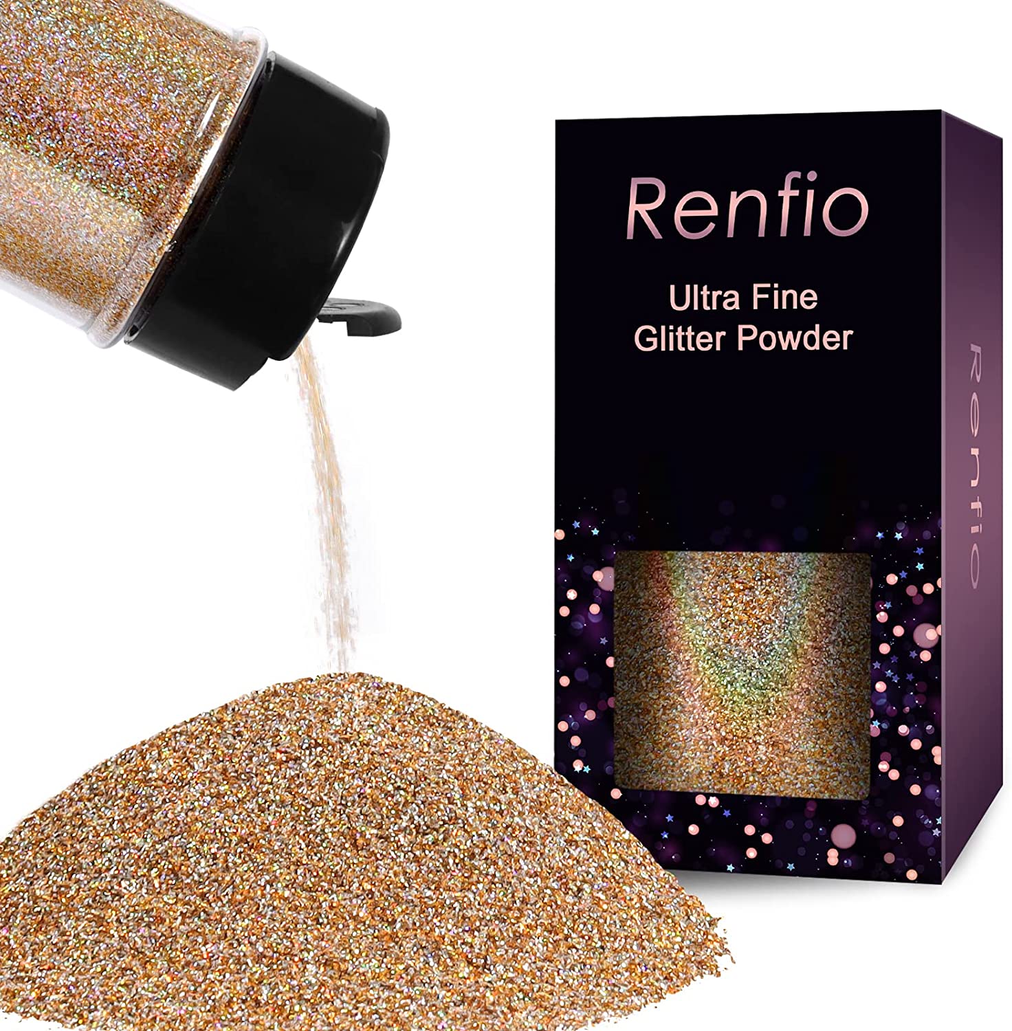 Renfio Holographic Ultra Fine Glitter Powder Epoxy Chips Flakes for Tumblers Slime 1.75 Oz (50g) - Laser Gold & Silver