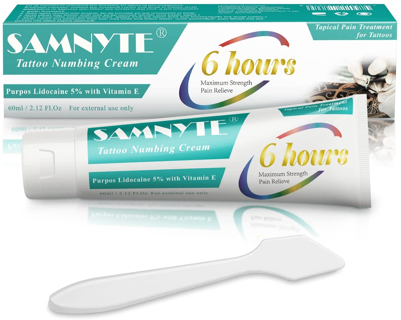 Buy WIth US | Samnyte Tattoo Numbing Cream with 5% Lidocaine & Vitamin E |  6 Hrs Max Strength Pain Relieve   (60 ml)
