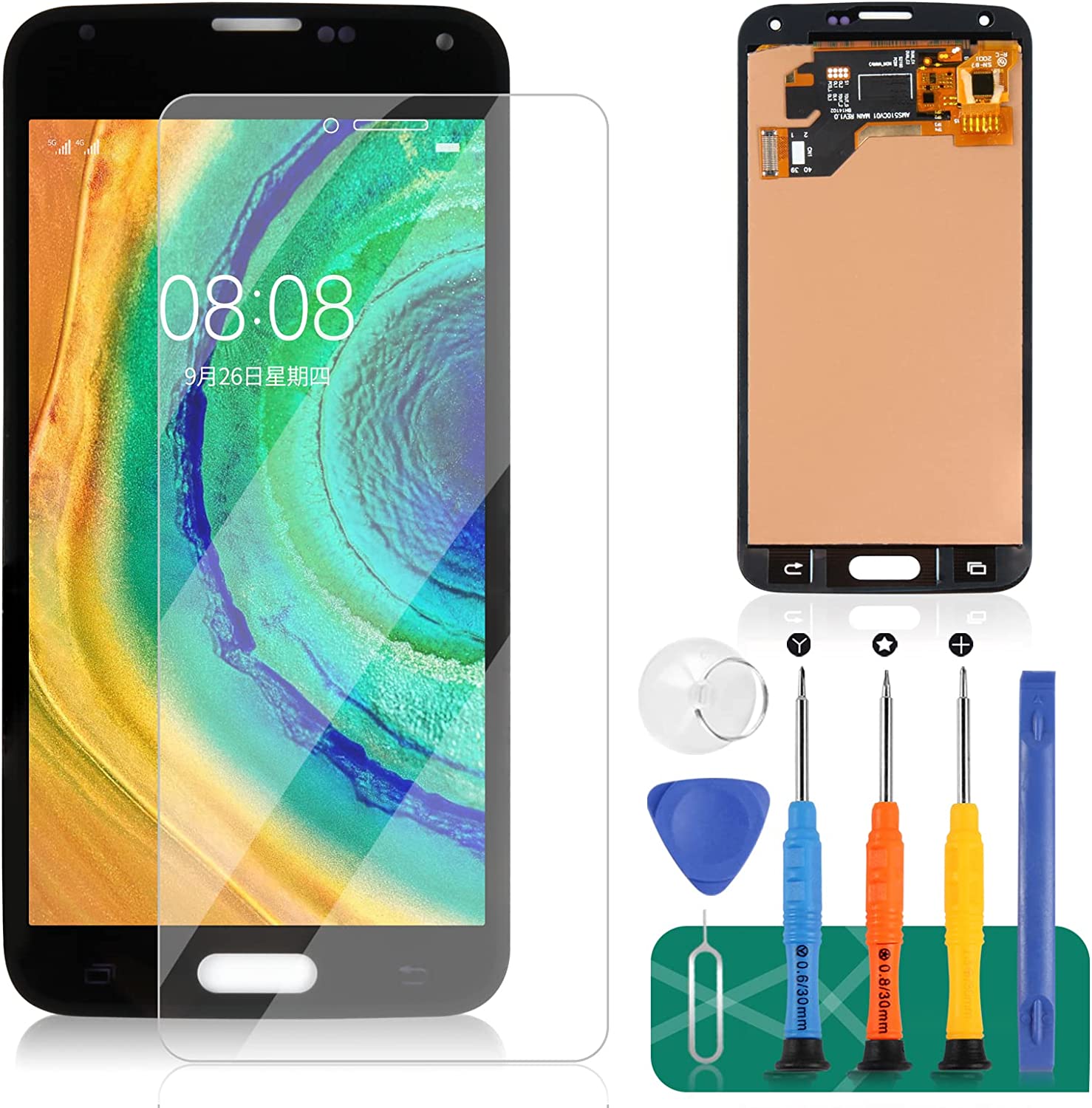 Samsung Galaxy S5 Screen Replacement SM-G900F LCD Display SM-G900I, Assembly Repair Parts - Black
