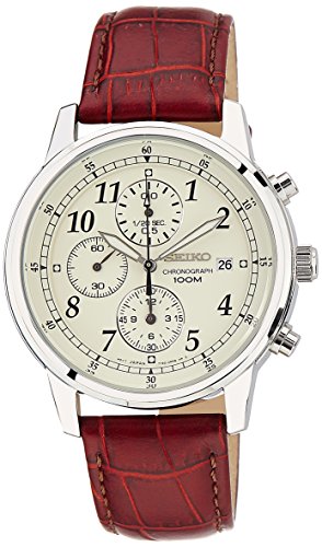 Seiko Men s SNDC31 Classic Stainless Steel Chronograph Watch with Brown Leather Band