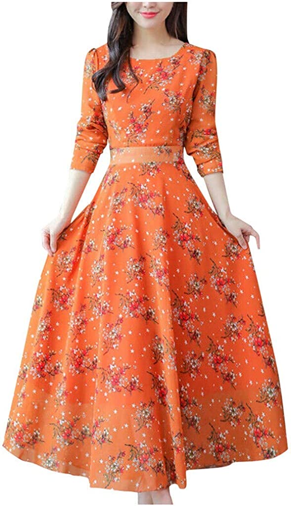 Women's Dresses Short Sleeve Floral Vintage Midi Dress Elegant Evening Party Cocktail Dress - XL, Ye