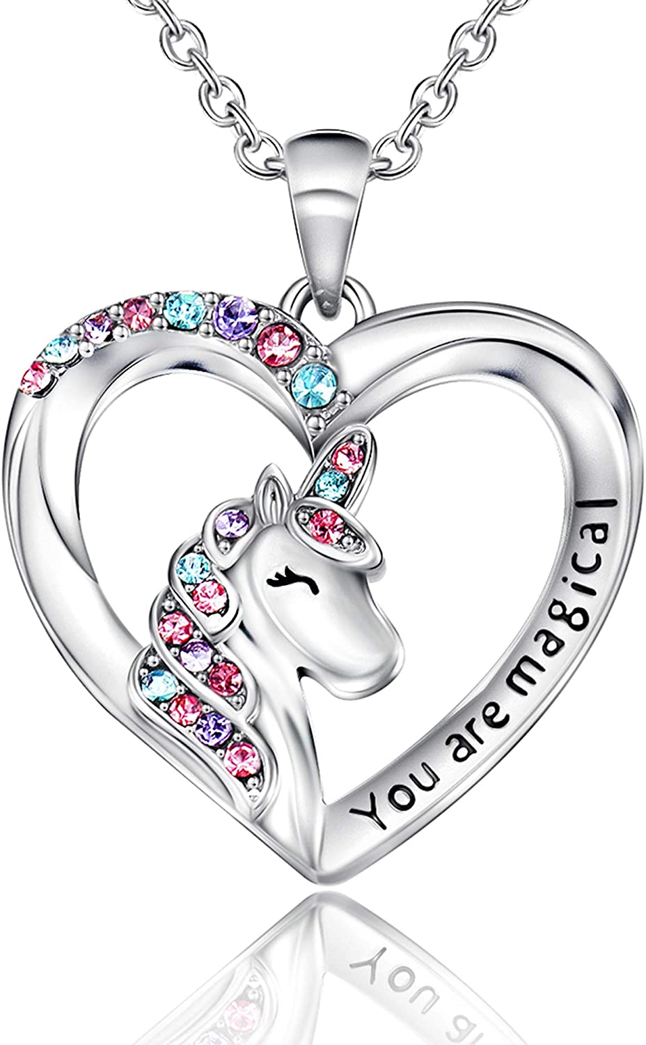 Shonyin Unicorn Necklace for Women Girls CZ Stone Heart Pendant Necklace for Gift