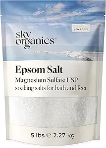 Epsom Salt By Sky Organics (5 LBS)- 100% Pure Magnesium Sulfate-Natural, USP Grade, Kosher, Non-GMO - Laxative, Muscle Tension Relief , Foot soak, Soothe Aches, Cleanses Skin. Made in USA