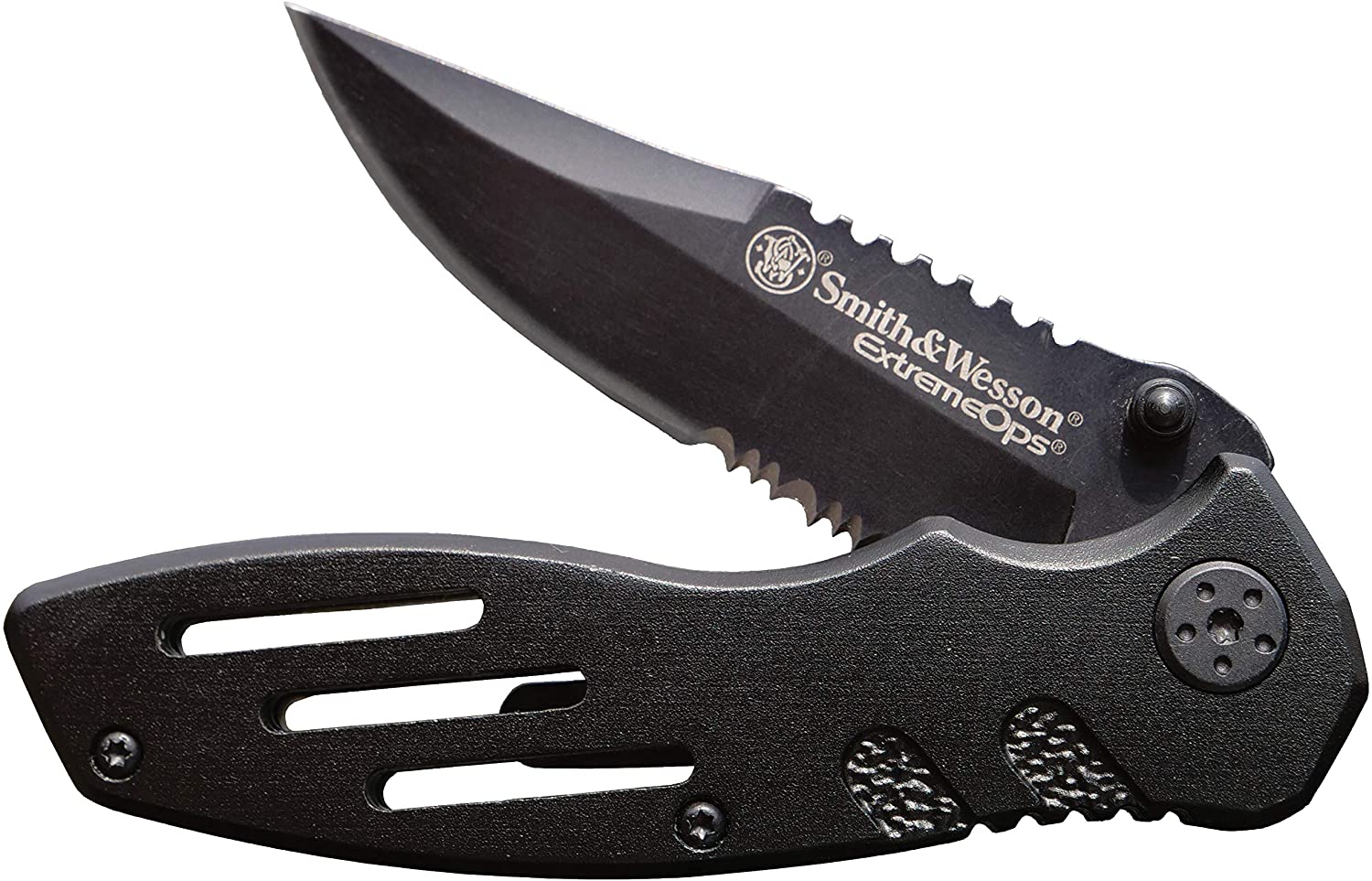 Smith & Wesson Extreme Ops Serrated Clip Point Blade and Aluminum Handle for Outdoor -3.8oz (103g)