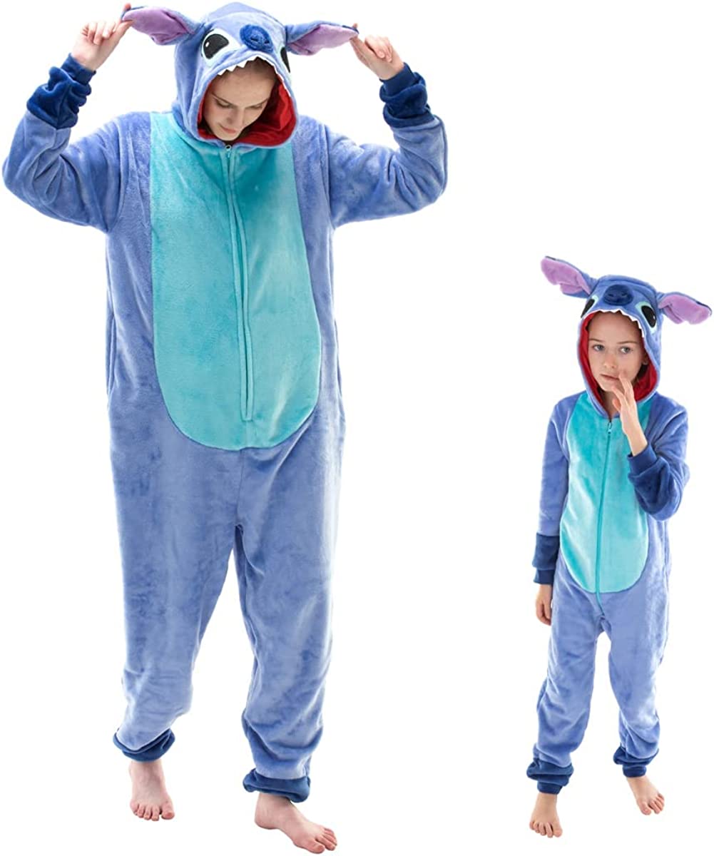 Snug Fit Unisex Adult Onesie Pajamas, One Piece Halloween Rabbit Costume - Blue Stitch