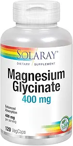 Solaray Magnesium Glycinate 400 mg Healthy Relaxation, Bone & Cardiovascular Support (120 CT, 30 Servings)400 mg | Healthy Relaxation, Bone & Cardiovascular Support (120 CT, 30 Servings)