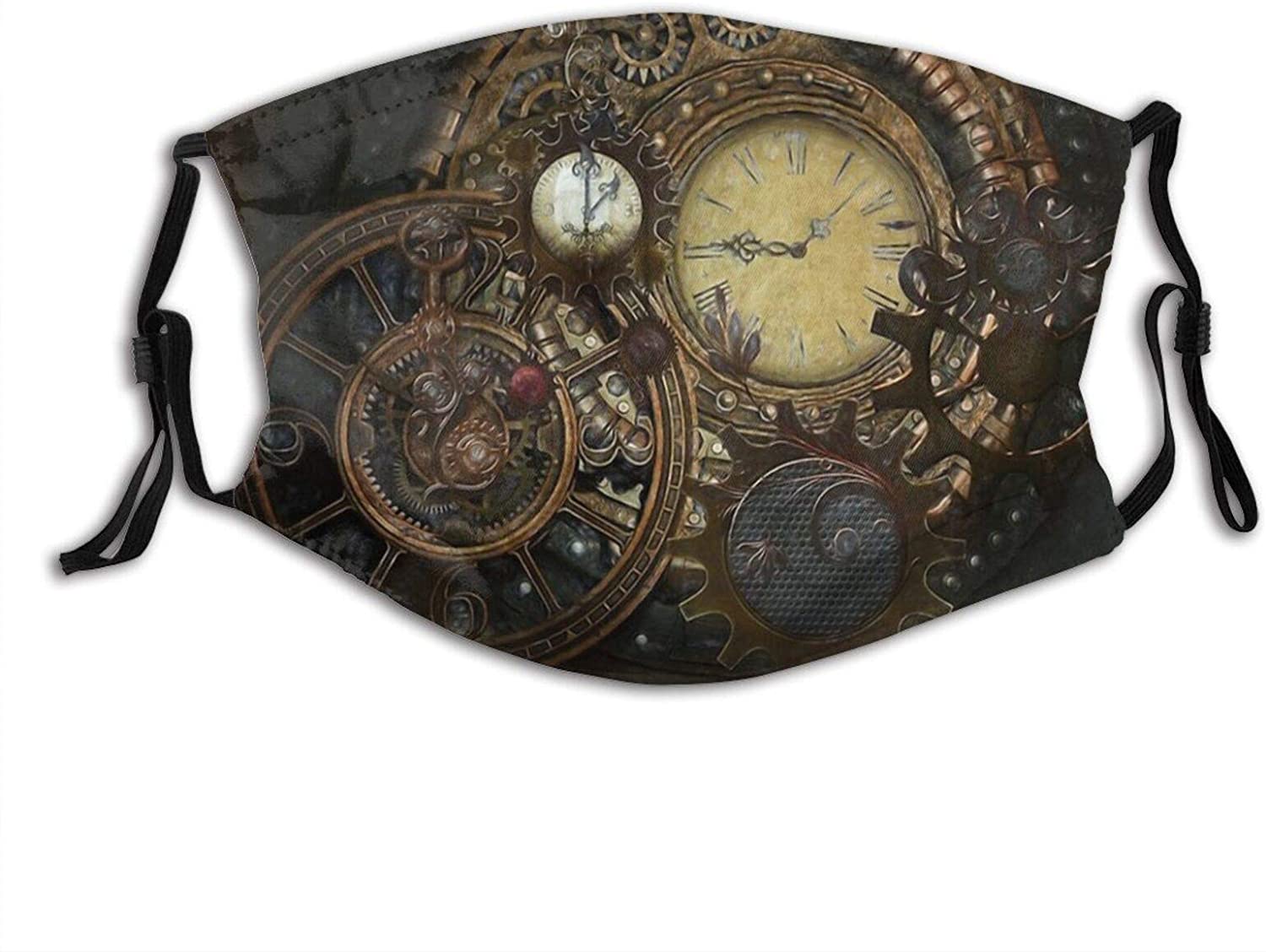 Steampunk Grunge Textures Comfortable Reusable Face Mask, Adjustable Scarf For Adult (With 2 Filters) - Steampunk Clocks