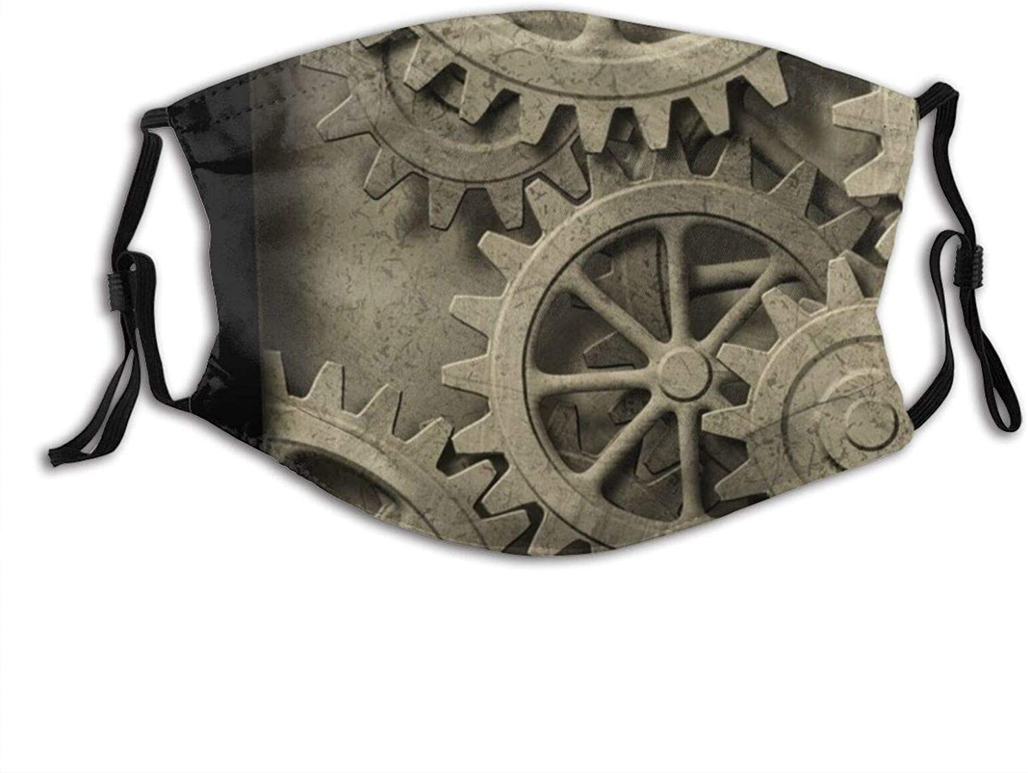 Steampunk Grunge Textures Comfortable Reusable Face Mask, Adjustable Scarf For Adult (With 2 Filters) - Steampunk Cogwheels