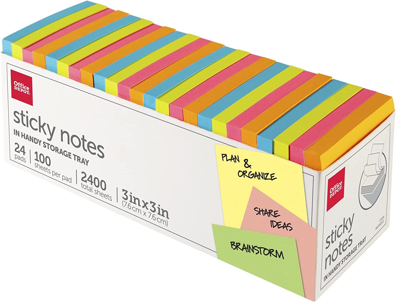 Sticky Notes, With Storage Tray, 3" x 3" 100 Sheets Per Pad, Pack of 24 Pads