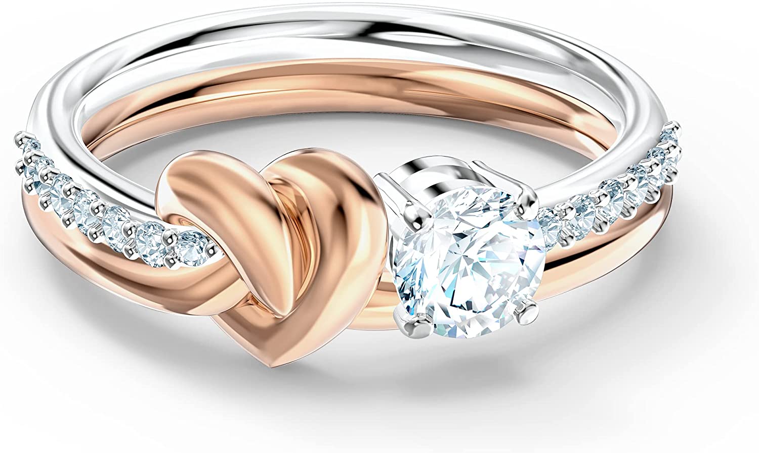 SWAROVSKI Women's Lifelong Heart Ring Collection, Rose Gold Tone & Rhodium Finish, Clear Crystals Ring– (EU 58/ US 8)