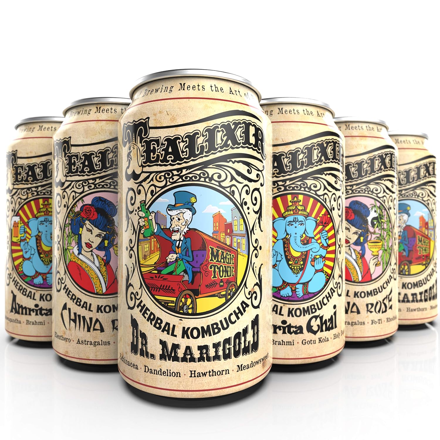 Tealixir Herbal Kombucha Tea - China Rose - Inspired By Traditional Chinese Medicine - 12 Pack Variety