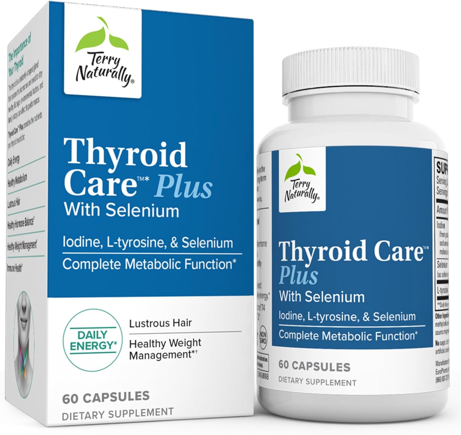 Terry Naturally Thyroid Care Plus - 60 Capsules - with Selenium, Iodine & L-Tyrosine - 30 Servings