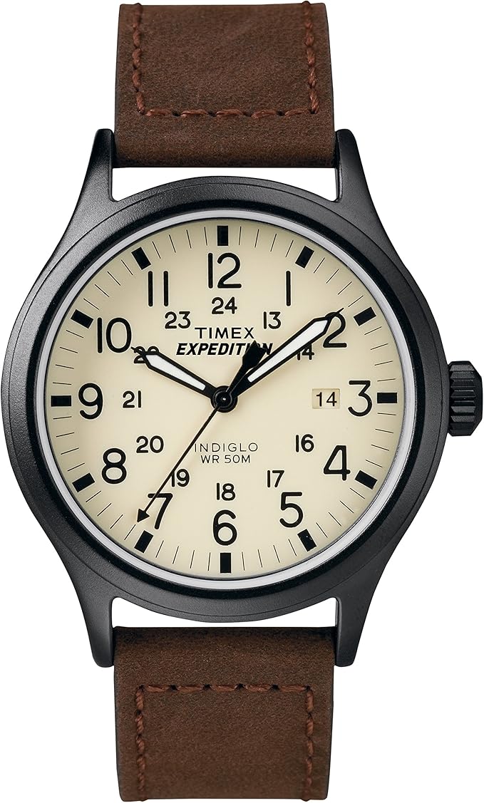 Timex Men s T49963 Expedition Scout Brown Leather Strap Watch
