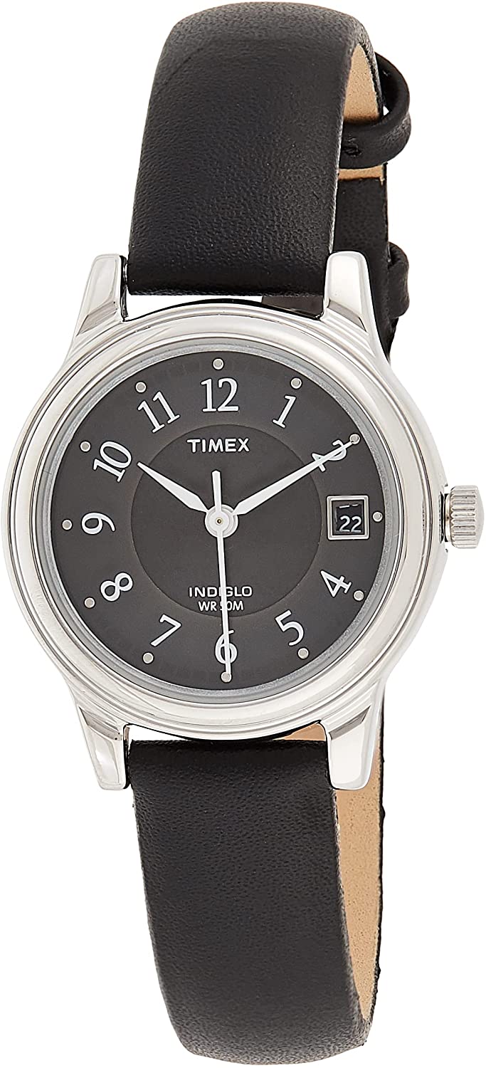 Timex Women's Porter Street 28mm Perfect Fit T29291 Elevated Classics Dress Black Leather Strap Watch