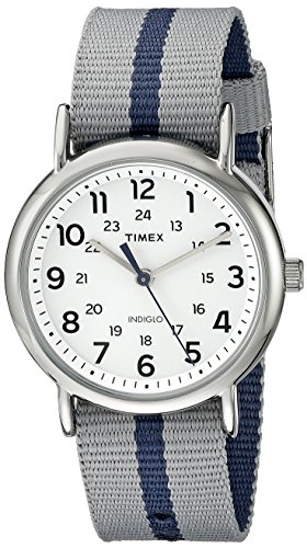 Timex Unisex Sport Weekender Stripe TW2P72300 Silver / Blue / White Nylon Analog Quartz Watch